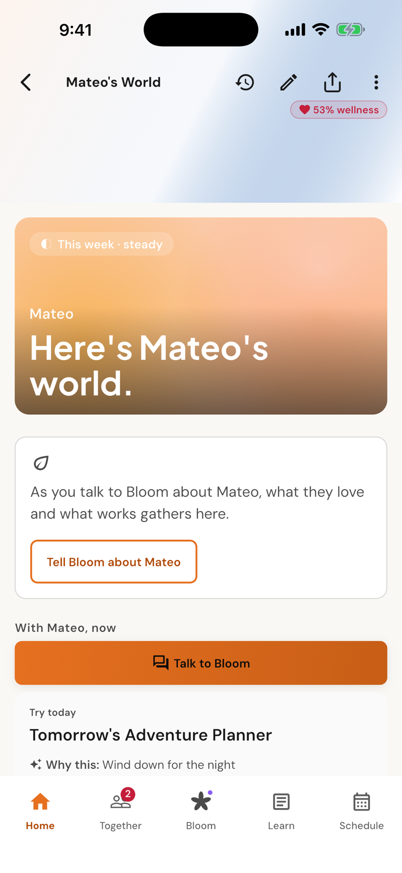Mateo의 세상: 이번 주는 안정적이에요. Bloom이 Mateo에 대해 알게 된 내용과 오늘 시도해 볼 제안이 있어요